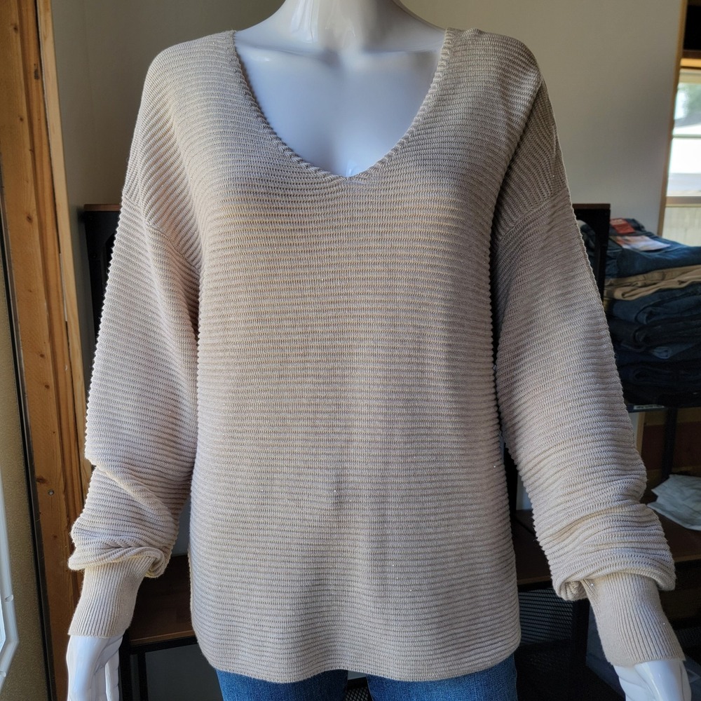 Tommy Bahama Bonita Sweater Sequin Shimmer Women's M Beige Quiet Luxury Relaxed